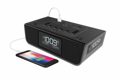iHome HBH34 Triple Display Bluetooth Alarm Clock with Speakerphone and Dual USB Charging for hotels and motels