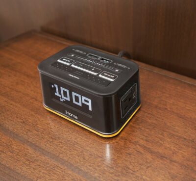 iHome HiH50 Bedside Single Day Alarm Clock with Nightlight, Dual AC Outlets and Dual USB Charging for hotels and motels