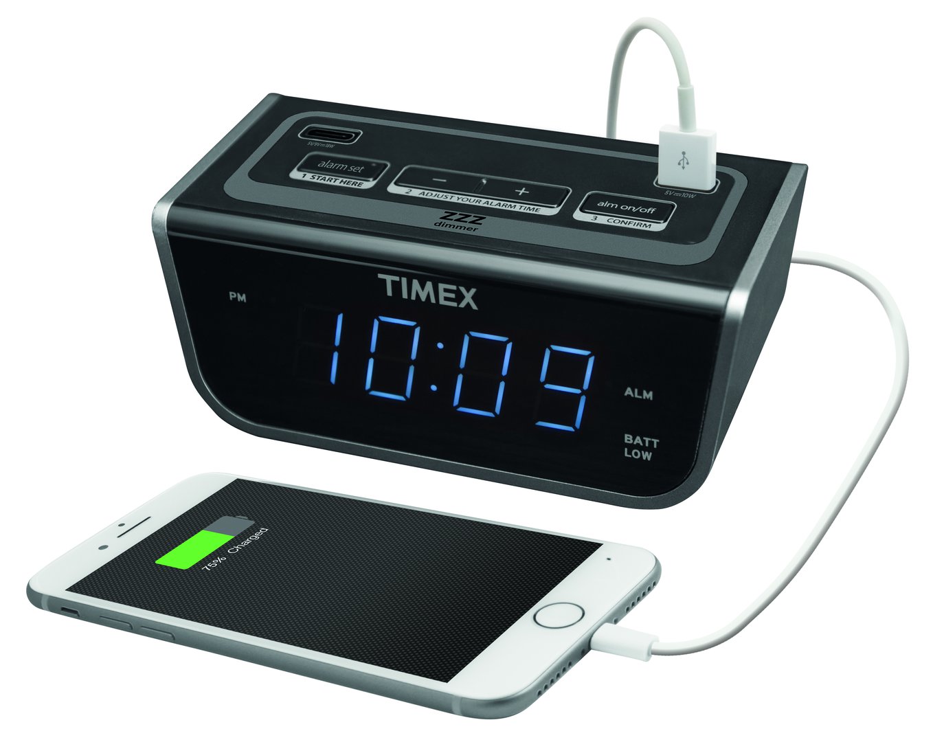 Timex T262 Bedside LED Alarm Clock with Dual USB Charging -  